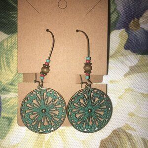 Vintage Bronze  Bohemian Blue Stone Drop Earring NWOT